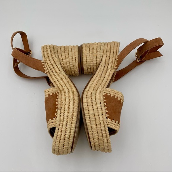 Tory Burch Adrianne Suede Sandals Espadrille Women Sz 10 Platform Tan Brown Boho - Picture 9 of 11